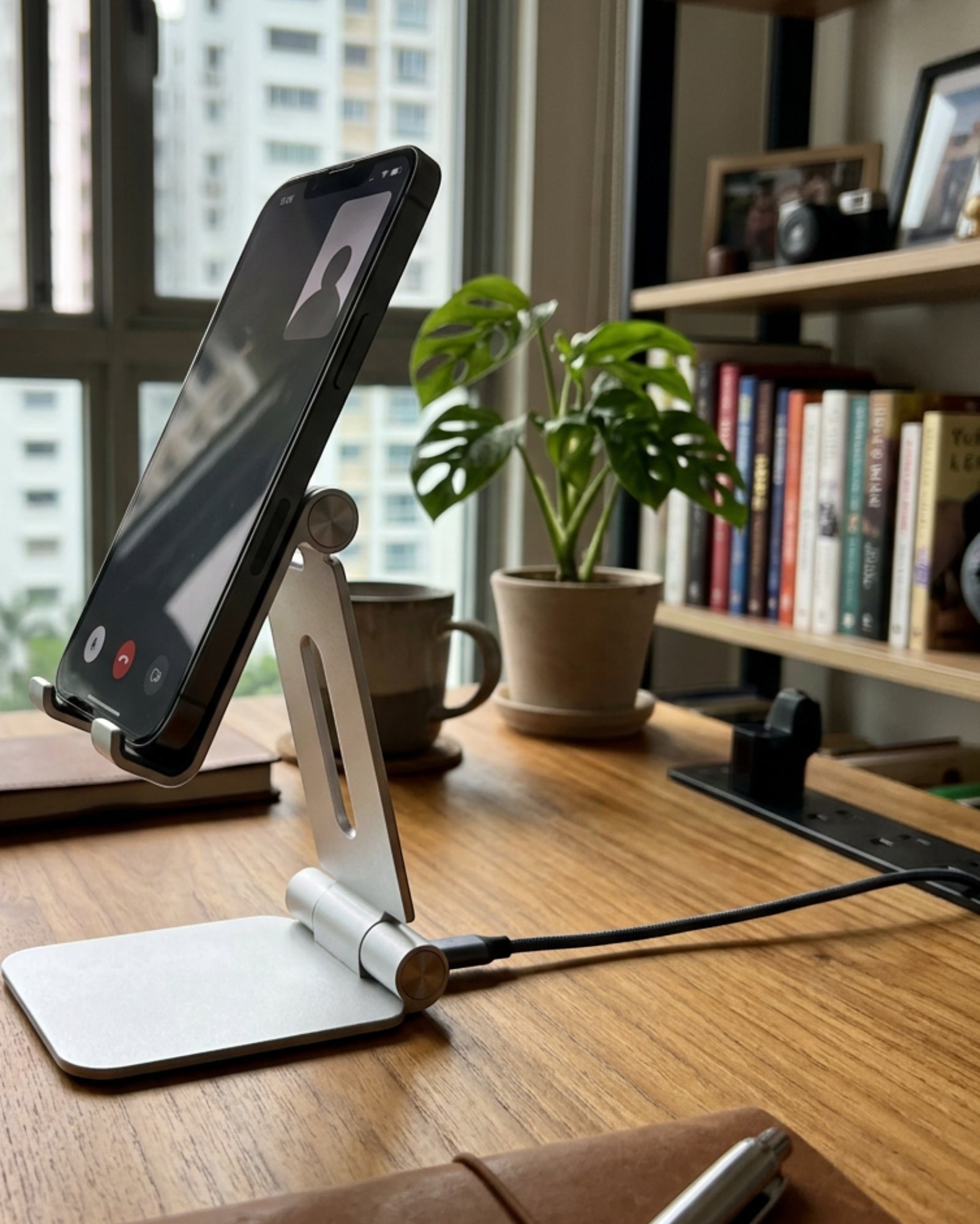 Plvzg Adjustable Phone Stand Aluminum Silver 6 in - Lifestyle view