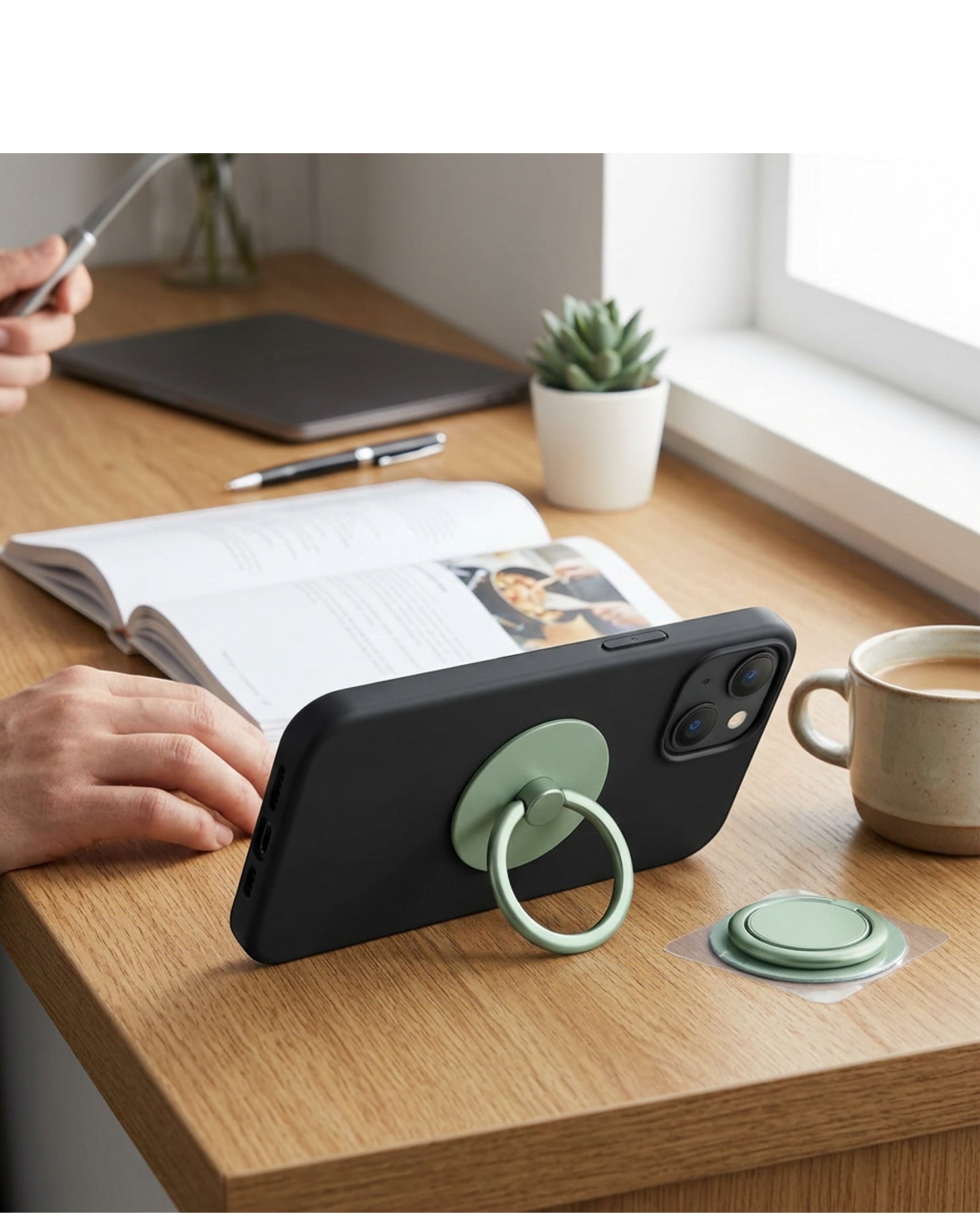 Plvzg Ring Phone Stand Holder Soft Green 2 Pack - Lifestyle view